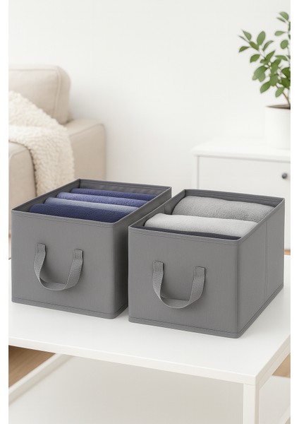 Raf Düzenleyici 25 cm - Gri Tela Kumaş | 2 Adet | Mukavva, Katlanabilir Kıyafet Saklama Organizeri modelleri