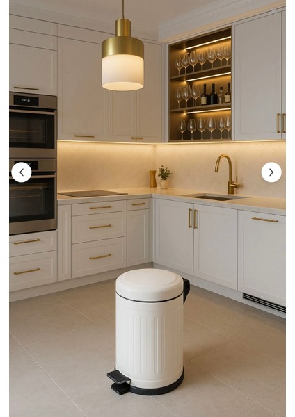 Defne Beyaz Çöp Kovası- Ofis Çöp Kutusu Çizgili Model 16 Litre