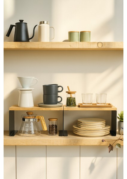 Metal Ayaklı Doğal Ahşap Tezgahüstü Mutfak Düzenleyici Raf - Baharatlık ve Saklama Rafı modelleri