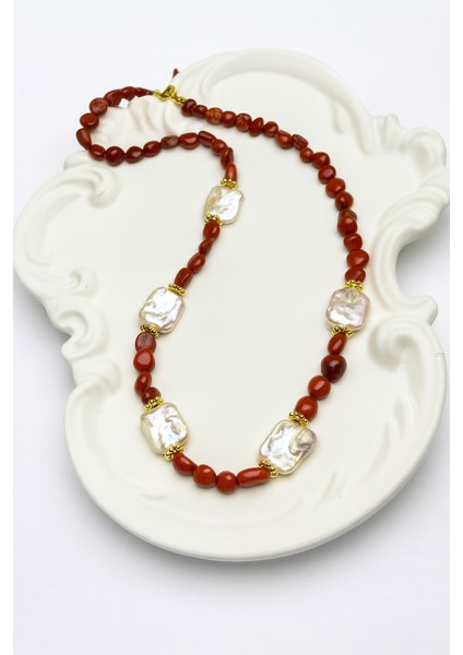 Gerçek Inci ve Doğal Jasper Taşlı El Yapımı Kolye fiyatları