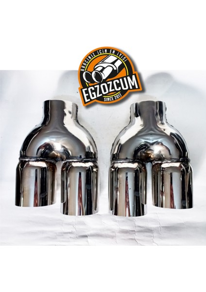 Çift Yönlü 76 Mm. Full Paslanmaz Krom Çiftli Takım 2 Adet (Sağ/sol) Egzoz Ucu Eksoz Başlığı Krom modelleri