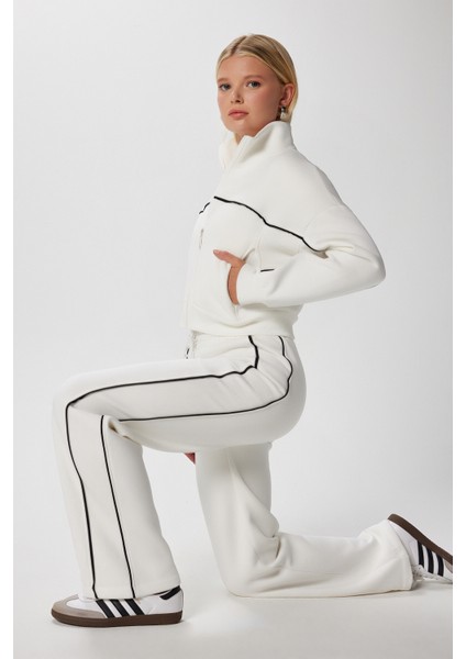 Kadın Lexi Içi Polarlı Şeritli Ekru Alt Üst Eşofman Takımı