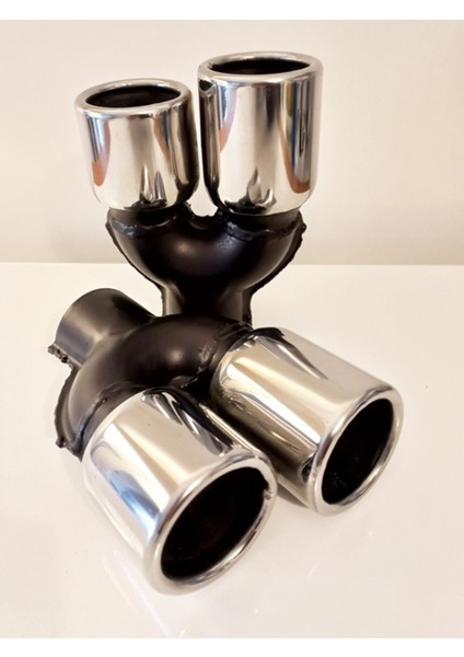 76 mm Krom Düz Yuvarlak Ileri Geri Çift Çıkış Uyumlu Paslanmaz Sessiz Egzoz Ucu 2 Adet