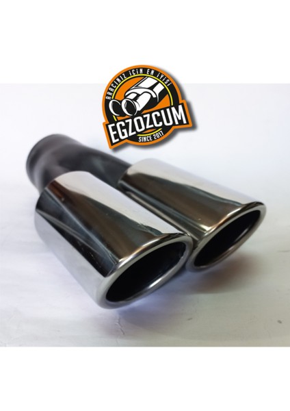 60 Mm. Krom Eğimli Eşit (Dual) Çift Çıkışlı Paslanmaz Egzoz Eksoz Ucu