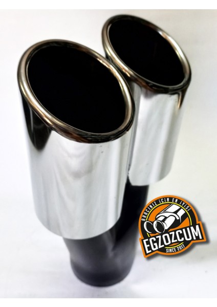 60 Mm. Krom Eğimli Eşit (Dual) Çift Çıkışlı Paslanmaz Egzoz Eksoz Ucu fırsatları