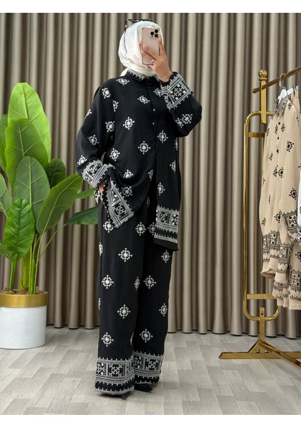 Kadın 2’li Takım Siyah Nakışlı Etnik Desenli | Şık ve Rahat Kombin