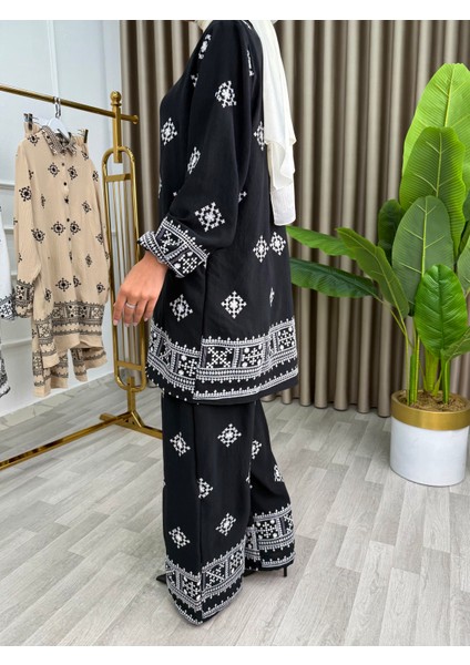 Kadın 2’li Takım Siyah Nakışlı Etnik Desenli | Şık ve Rahat Kombin modelleri