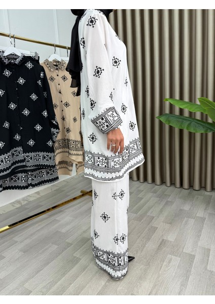 Kadın 2’li Takım Siyah Nakışlı Etnik Desenli | Şık ve Rahat Kombin