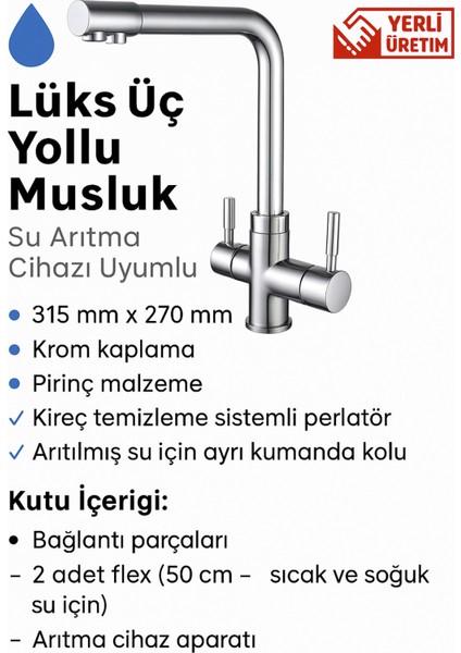 Lüks Üç Yollu Musluk – Su Arıtma Cihazı Uyumlu fiyatları