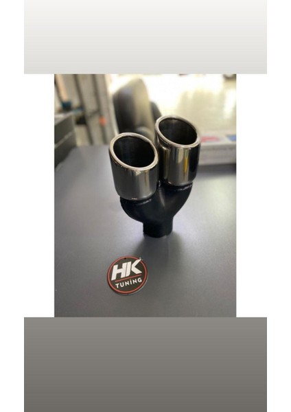 Paslanmaz Yuvarlak Eğik Ağız Çift Çıkış Egzoz Ucu (Sol)