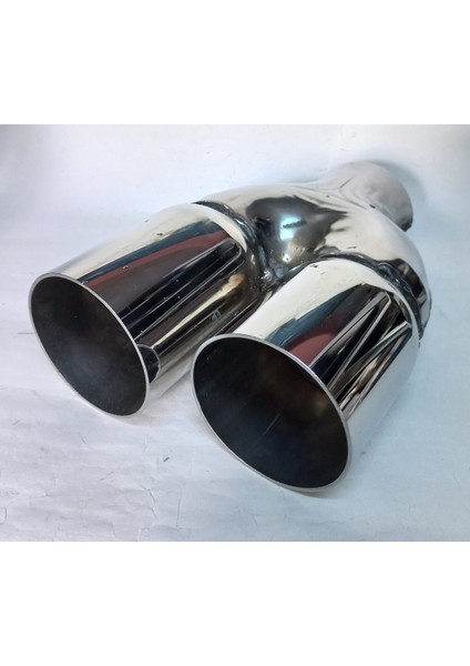 Çift Yönlü 76 Mm. Full Paslanmaz Krom Çiftli 1 Adet Egzoz Ucu Eksoz Başlığı Krom