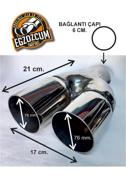 Çift Yönlü 76 Mm. Full Paslanmaz Krom Çiftli 1 Adet Egzoz Ucu Eksoz Başlığı Krom fiyatları