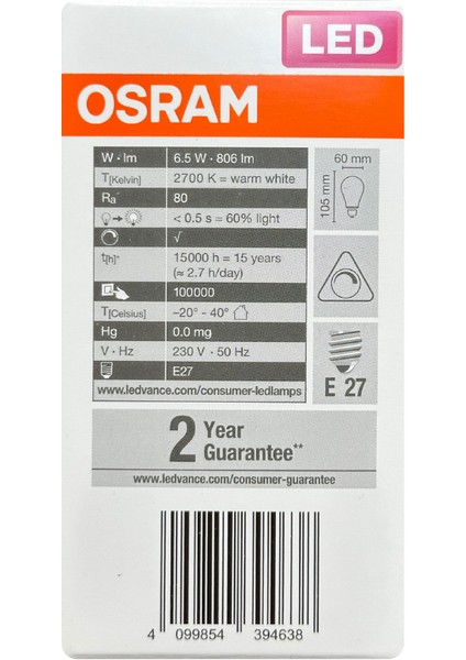 (3 adet) Osram 6,5W (60W) 2700K (Sarı Işık) Dim Edilebilir E27 Duylu (Kalın Duy) LED Şeffaf Ampul indirimleri