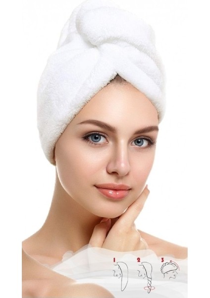 2 Adet Beyaz Mikrofiber Düğmeli Lastikli Banyo Pilaj Havuz Saç Bonesi Saç Havlusu fiyatları