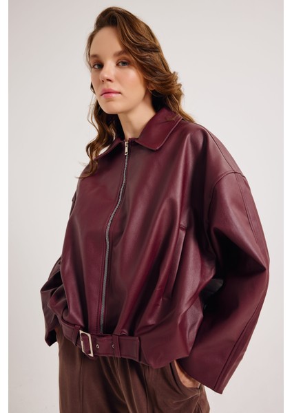 Kadın Yeni Sezon Oversize Bomber Deri Ceket indirimleri