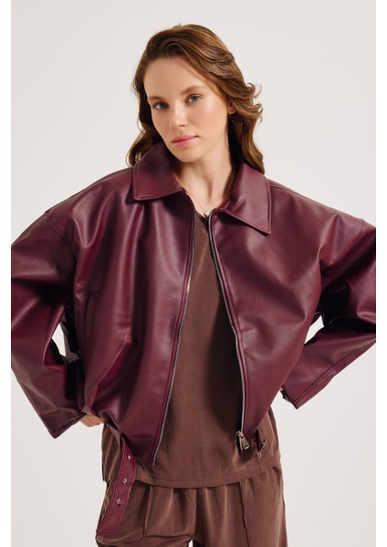 Kadın Yeni Sezon Oversize Bomber Deri Ceket