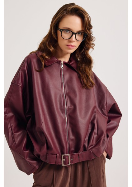 Kadın Yeni Sezon Oversize Bomber Deri Ceket fiyatları