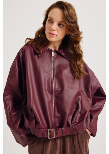 Kadın Yeni Sezon Oversize Bomber Deri Ceket fırsatları