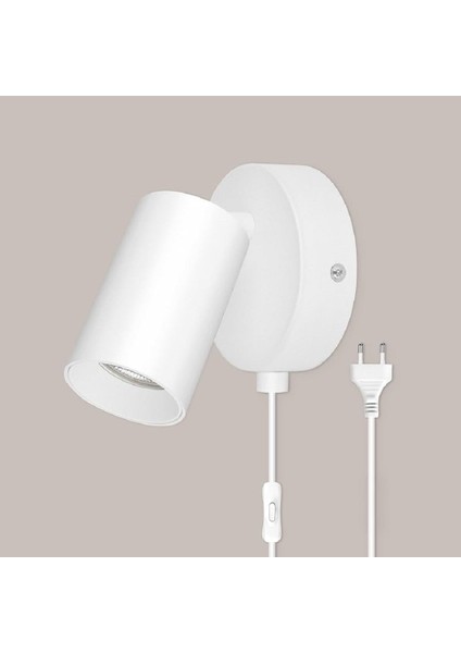 Modern Beyaz Hareketli Başlık Gün Işığı Fişli,kablolu,anahtarlı Metal Spot(Ampül Dahil)