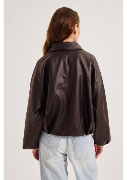 Kadın Yeni Sezon Oversize Bomber Deri Ceket fiyatları
