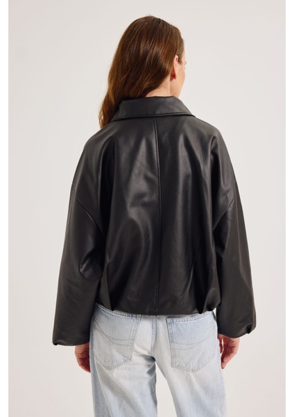 Kadın Yeni Sezon Oversize Bomber Deri Ceket fiyatları