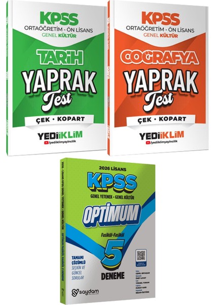 Kpss 2026 Ortaöğretim Ön Lisans Tarih Coğrafya Yaprak Test - Lisans Optimum 5 Deneme