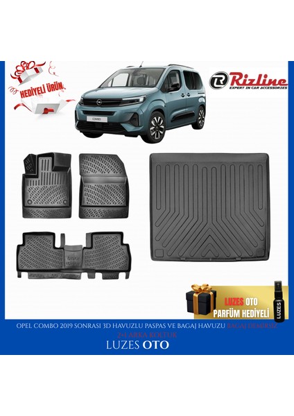 Opel Combo 3D Havuzlu Paspas (2+1 Arka Koltuk) ve Bagaj Havuzu Bagaj Demirsiz 2019 Model Uyumlu