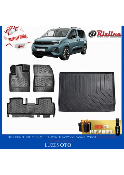 Opel Combo 3D Havuzlu Paspas (2+1 Arka Koltuk) ve Bagaj Havuzu Bagaj Demirli 2019-2025 Model Uyumlu