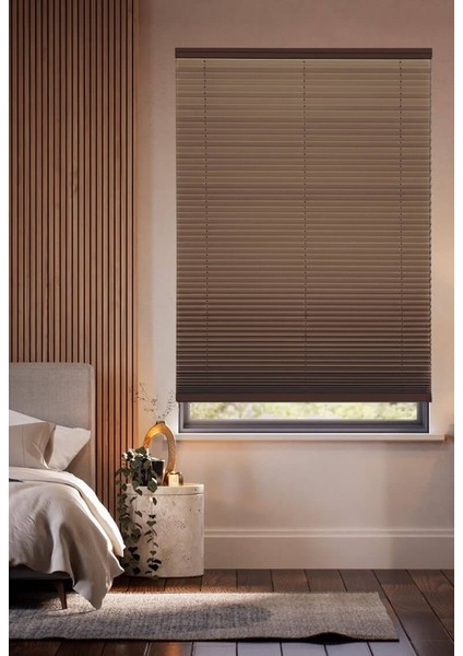 Karartma Blackout Plise Perde Kahverengi, Yanmaz ve Antialerjik Kumaş Katlanır Cam Balkon Pvc Pencere Perdesi