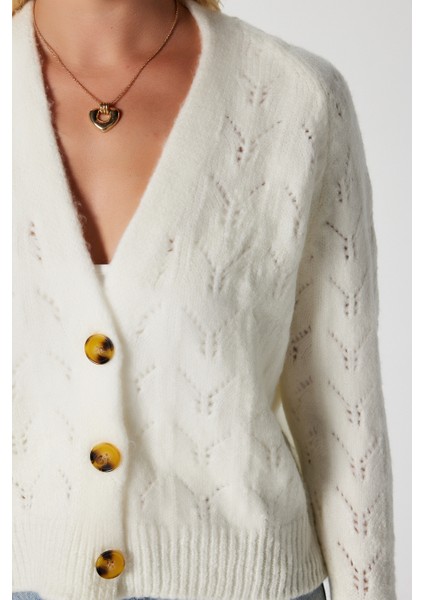 Kadın Estelle Ajurlu/delikli Ekru Triko Hırka modelleri