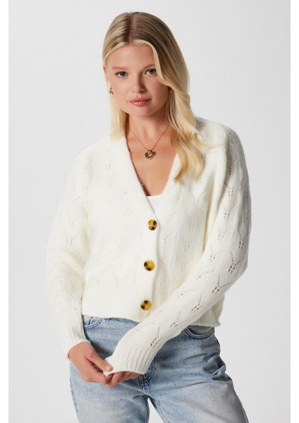 Kadın Estelle Ajurlu/delikli Ekru Triko Hırka indirimleri