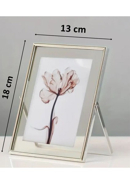 13X18 cm Gümüş Metal Çerçeve! Şık Dekoratif Fotoğraf Çerçevesi! Ayaklı Çift Camlı Çerçeve
