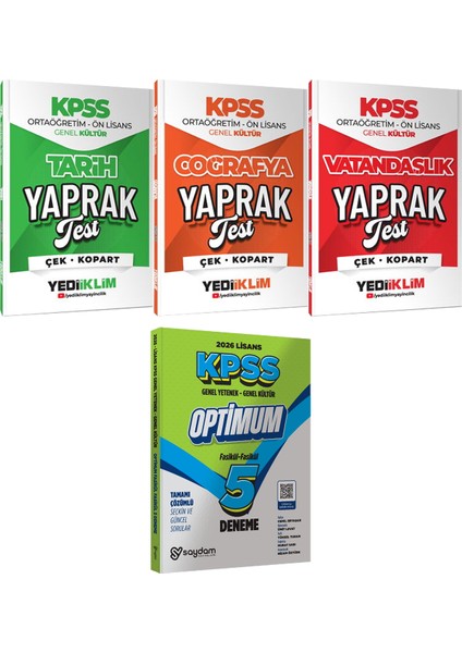 Ortaöğretim Ön Lisans Tarih Coğrafya Vatandaşlık Yaprak Test - Lisans Optimum 5 Deneme