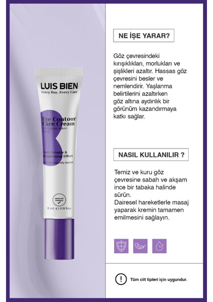 Göz Çevresi Kremi 15 ml – Kırışıklık Karşıtı ve Aydınlatıcı, Tüm Cilt Tiplerine Uygun, Dermatolojik Onaylı