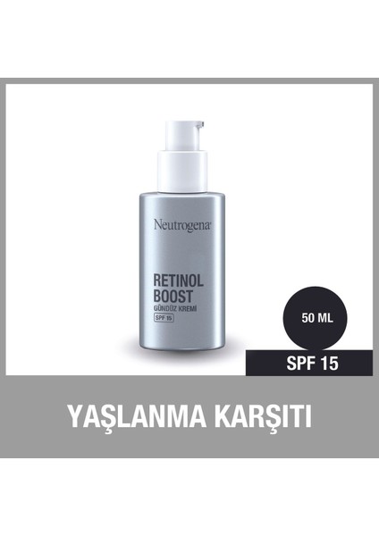Retinol Boost SPF15 Gündüz Kremi – Saf Retinol ve Hiyalüronik Asit İçeren Yaşlanma Karşıtı Bakım, Tüm Cilt Tipleri, 50 ml
