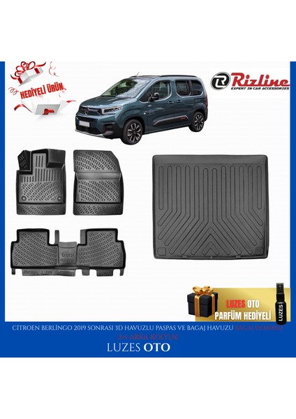 Citroen Berlingo 3D Havuzlu Paspas (2+1 Arka Koltuk) ve Bagaj Havuzu Bagaj Demirsiz 2021 Model Uyumlu