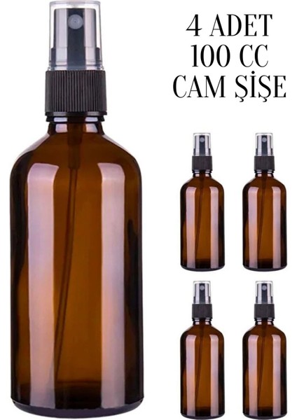 4 Adet 100 ml Amber Kapaklı Siyah Sprey 100 cc Fısfıs Kolonya Dezenfektan Kahverengi Cam Şişe