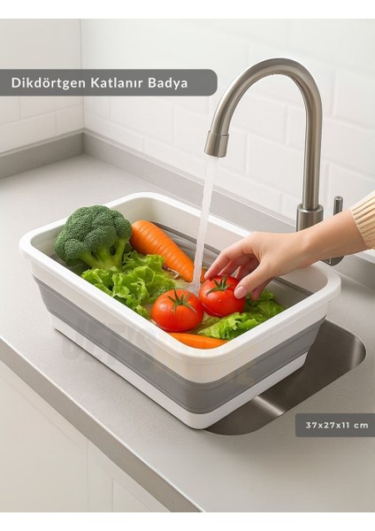 Katlanır Badya - Akordiyon Katlanabilir Dikdörtgen Kova | 8 L - Beyaz/gri - Bpa Free
