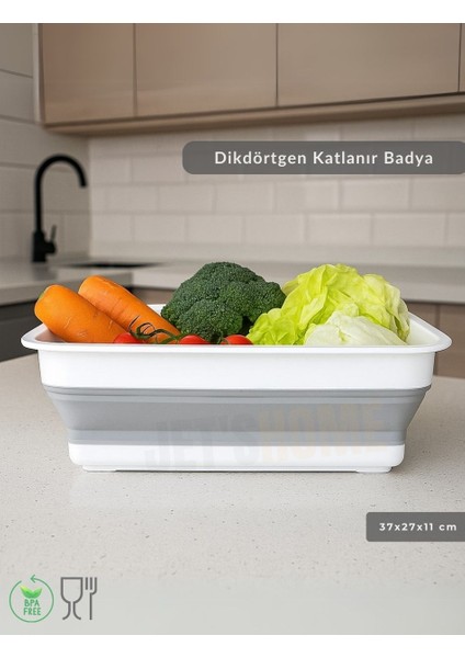 Katlanır Badya - Akordiyon Katlanabilir Dikdörtgen Kova | 8 L - Beyaz/gri - Bpa Free fiyatları