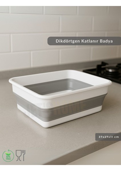 Katlanır Badya - Akordiyon Katlanabilir Dikdörtgen Kova | 8 L - Beyaz/gri - Bpa Free modelleri