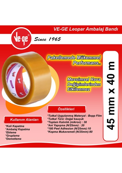 Leopar Şeffaf Koli Bandı (45MM x 40M) 6 Ad. fiyatları