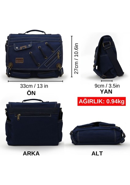4017 Lacivert 14" Laptop Kanvas Postacı Okul Çantası Unisex Kilitli Çok Cepli Omuz Askılı fiyatları
