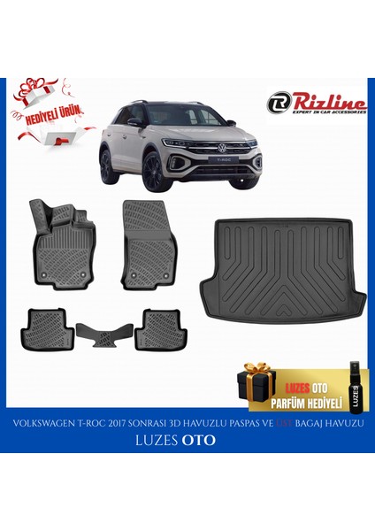 Volkswagen T-Roc 3D Havuzlu Paspas ve Üst Bagaj Havuzu 2017 Model Uyumlu
