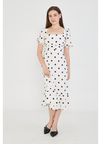 Siyah Puantiyeli Beyaz Midi Elbise modelleri