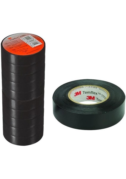 Temflex 1300E Siyah 10'lu Paket Pvc Izole Bant 0.13X19X0.13MM