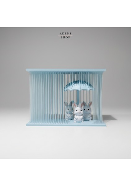 Yağmurdan Korunan Tavşanlar Sevimli Ev Dekoru (3 Tavşan Dahil)