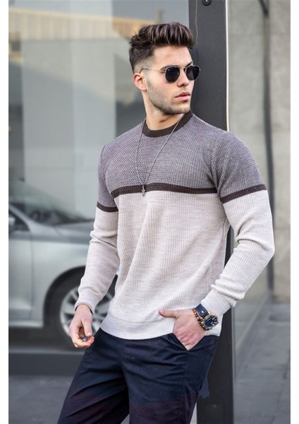 Bej Renk Bloklu Erkek Kazak 4734 fiyatları