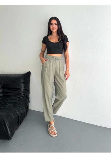 Yüksel Bel Rahat Paça Pantalon - Su Yeşili fiyatları