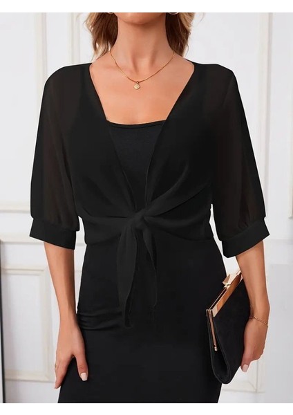 Kadın Truvakar Kol Önden Bağlamalı Kısa Şifon Bolero Ceket modelleri