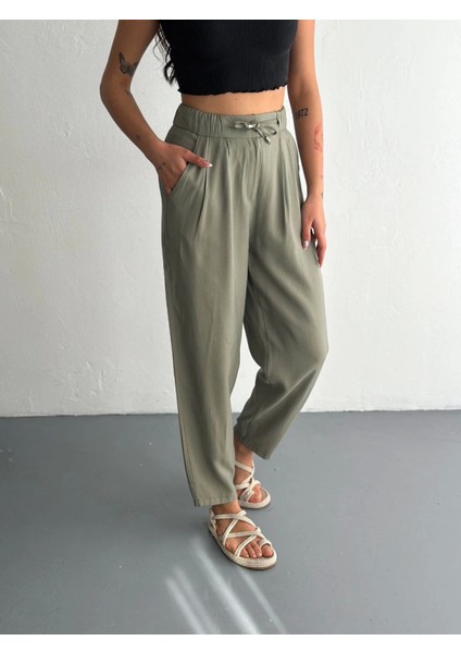 Yüksel Bel Rahat Paça Pantalon - Su Yeşili
